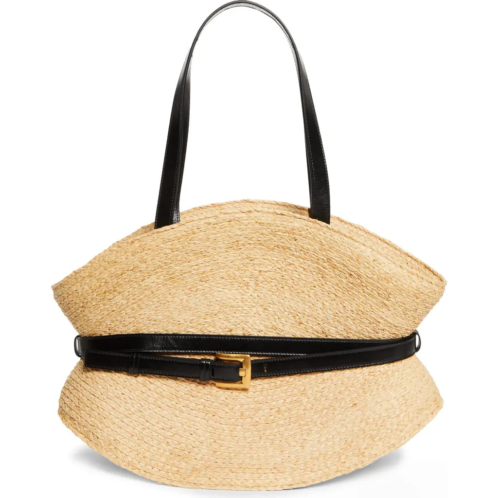 Balmain Medium Shuffle Raffia Tote in Natural /Black at Nordstrom | Nordstrom
