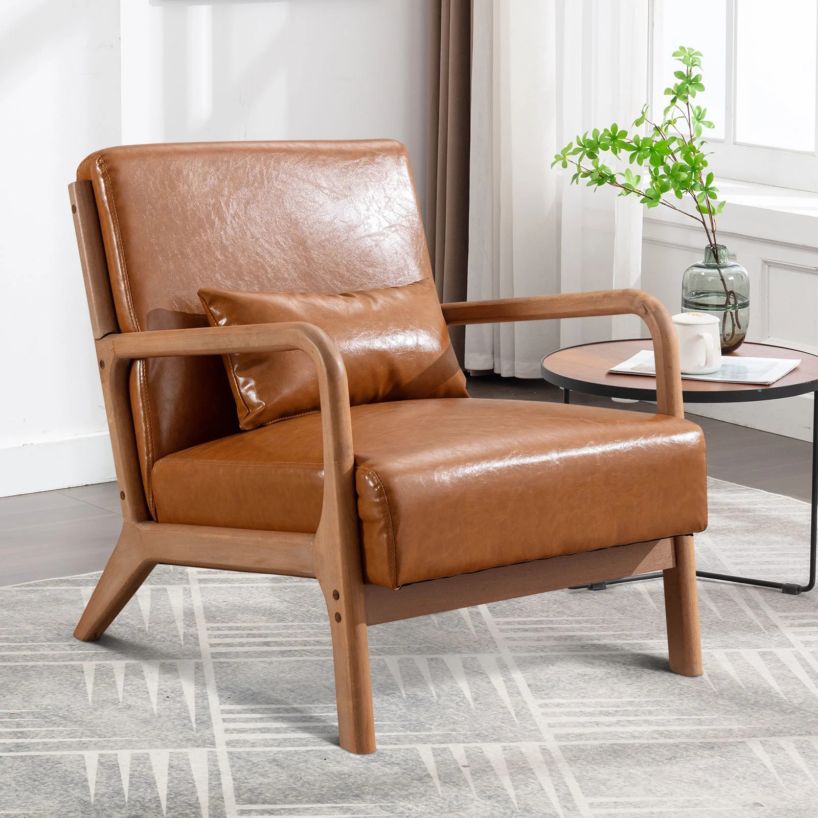 Bonzy Home Accent Chair Mid Century Modern Arm Chair, PU Leather Reading Armchair for Bedroom Liv... | Walmart (US)