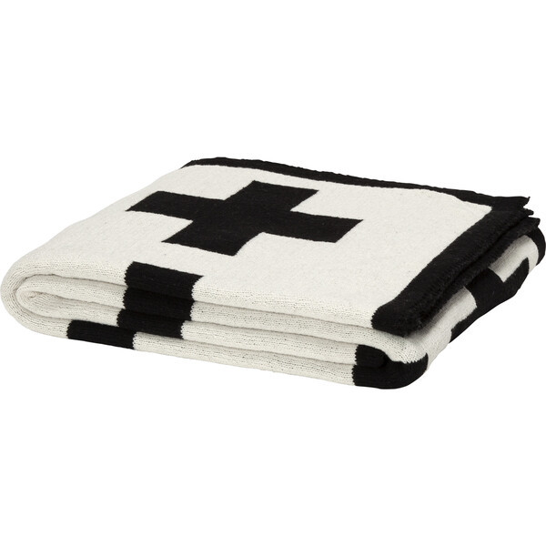 Reversible Swiss Cross Split Throw, Black | Maisonette