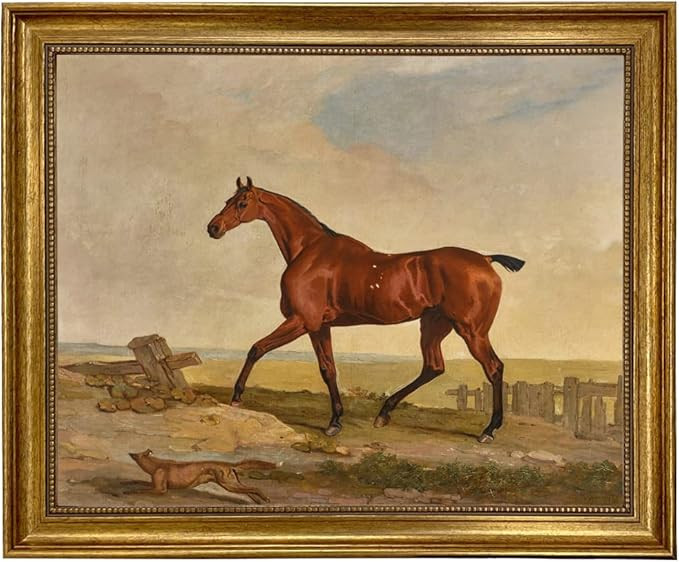 Schooner Bay Co. - A Bay Hunter with a Fox at It's Side Framed Oil Painting Print on Canvas 16x20... | Amazon (US)