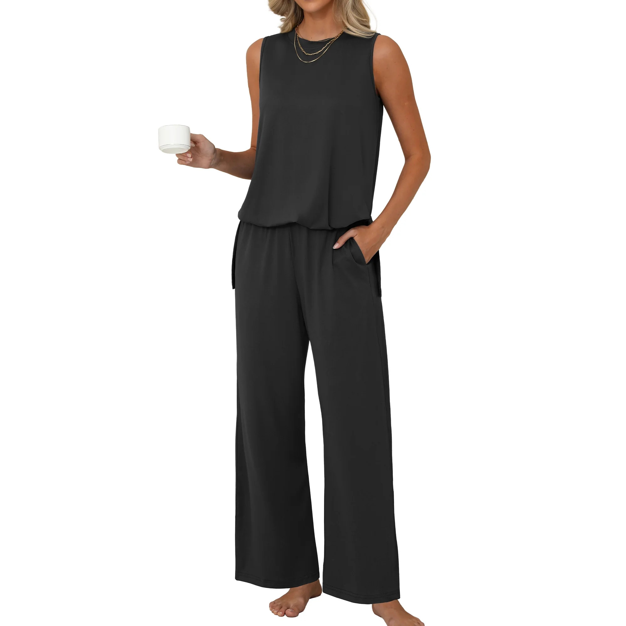 MINTREUS Lounge Sets for Women Knit Loose Tank Top Wide Leg Pants Soft Comfy Pajamas Set 2-Piece ... | Walmart (US)