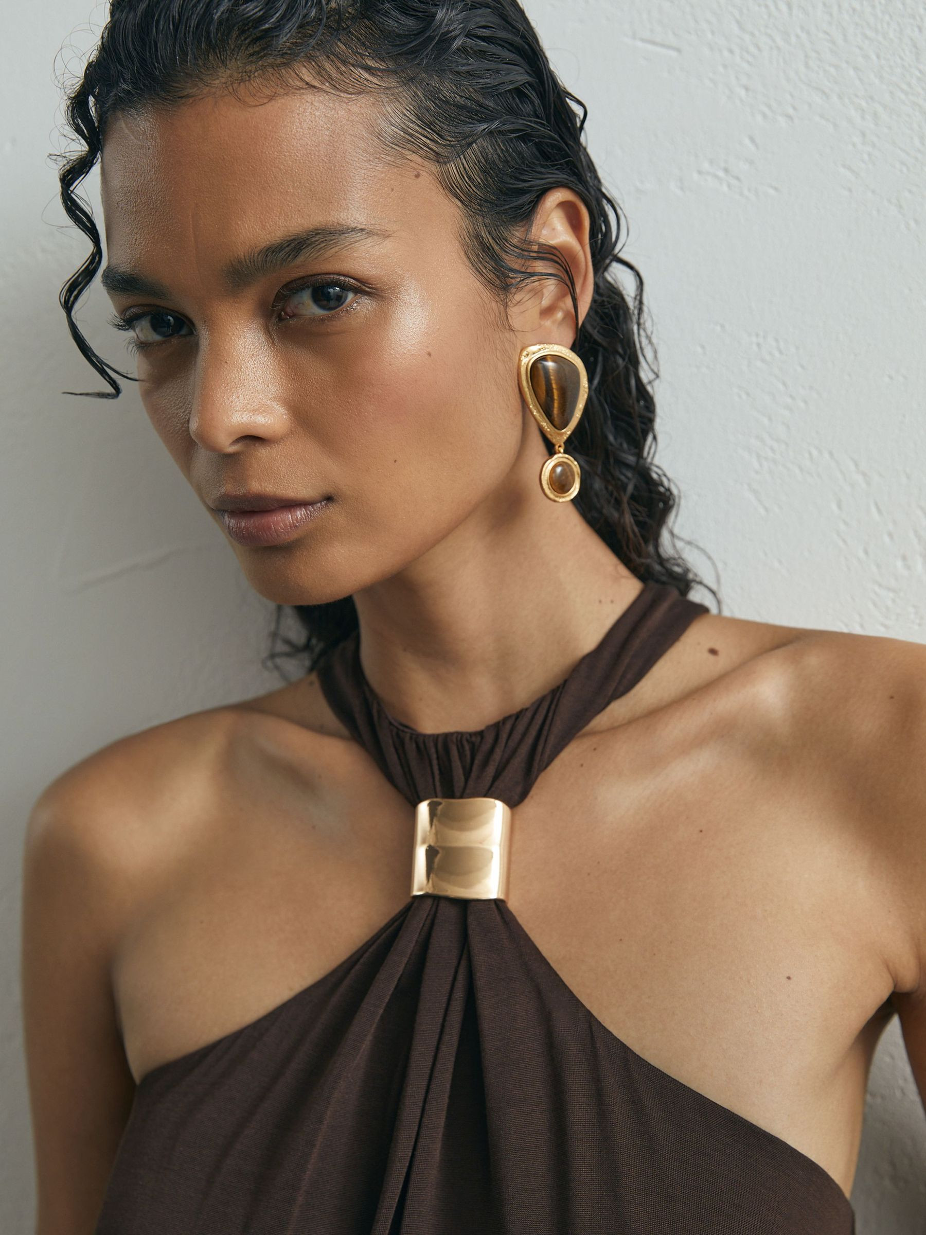 Atelier Jersey Hardware-Detail Maxi Dress in Chocolate | Reiss UK