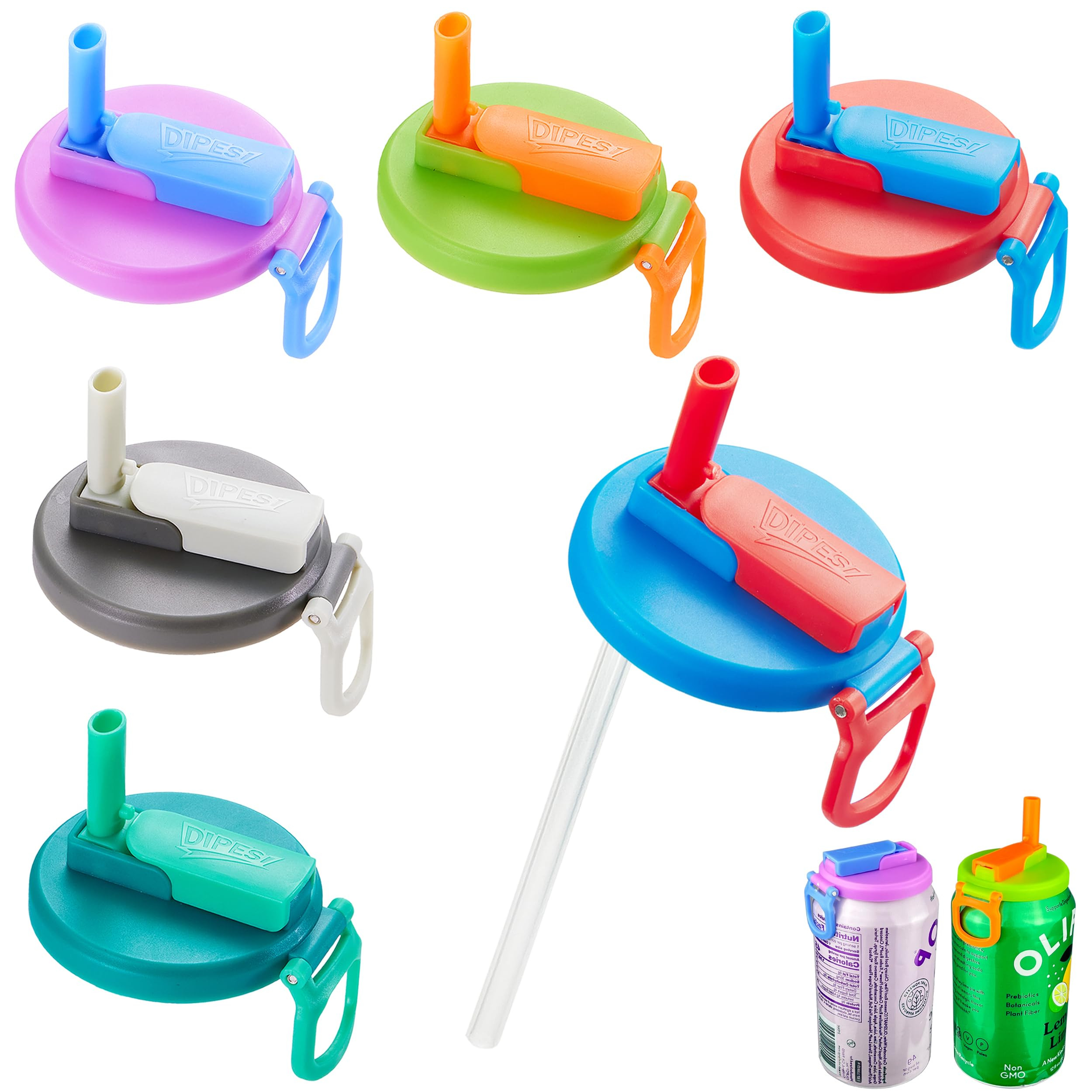 6 pack 6 color Soda Can Lids with Straws, Reusable Silicone Straws Soda ​Can Covers, BPA-Free,A... | Amazon (US)