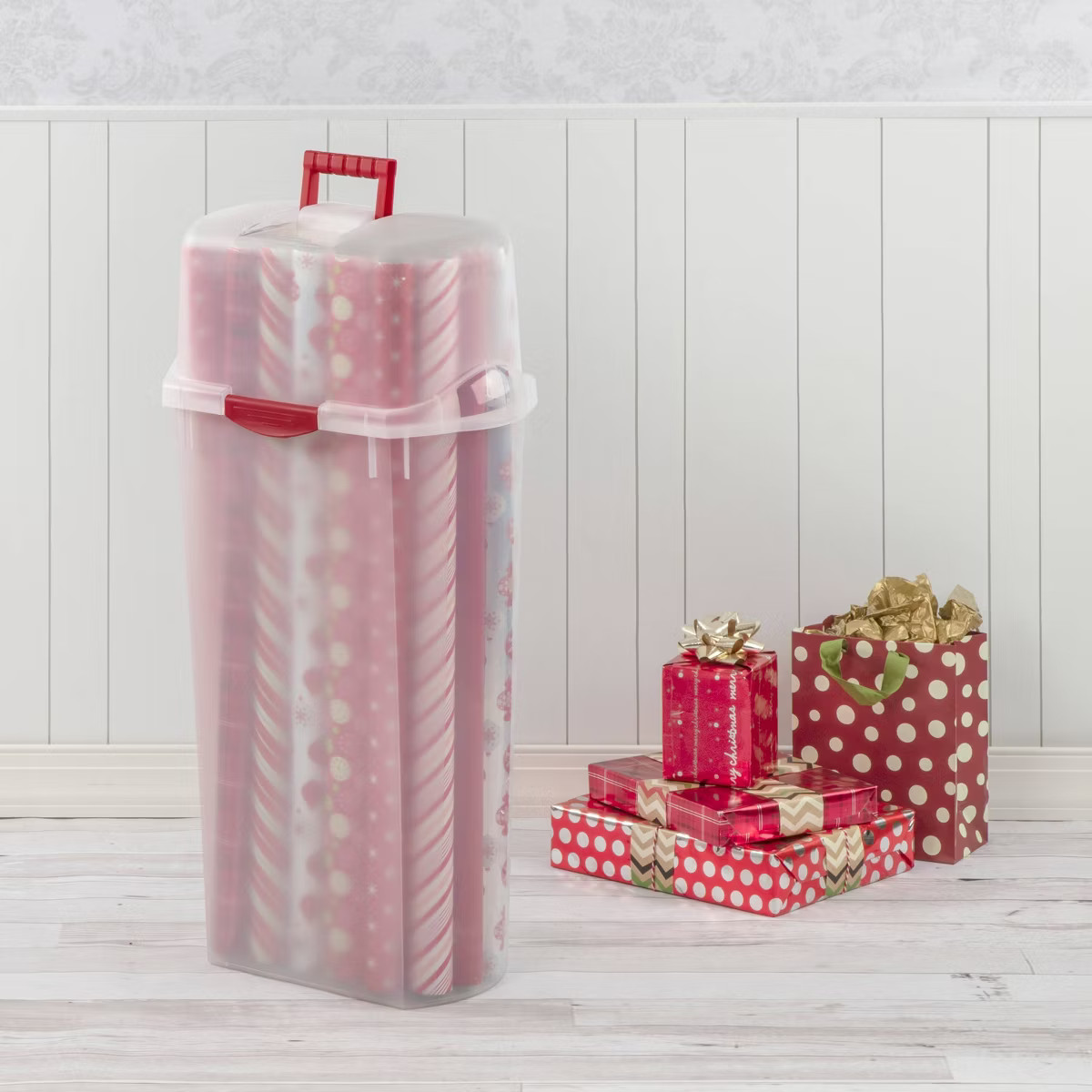 30" Clear Vertical Christmas Wrap Box Clear Lid with Red Handle and Latch - Brightroom™ | Target