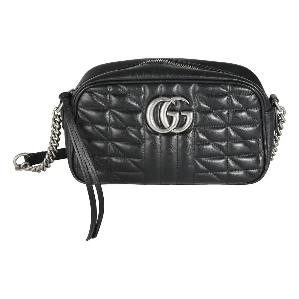Gucci Black Matelasse Calfskin Aria Small GG Marmont Shoulder Bag | 1stDibs