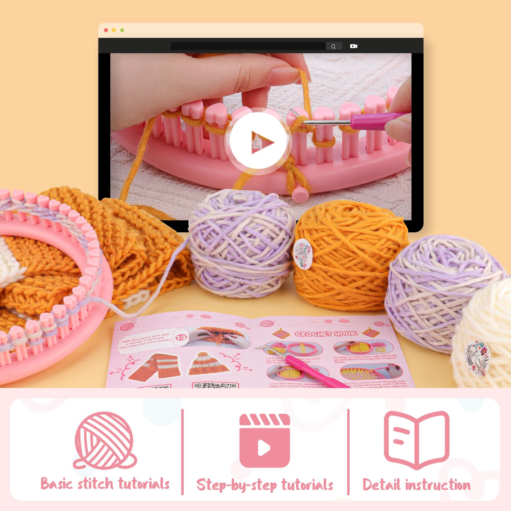 AHCo. Knitting Loom Kit for Beginners, Creative Craft Toy for Girls Ages 7 8 9 10 11 12 with Stor... | Amazon (US)