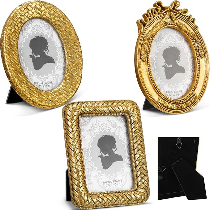 3 Pcs Tiny Picture Frame Small Picture Frames 2.5 x 3.5 Vintage Oval Picture Frames Gold Vintage ... | Amazon (US)