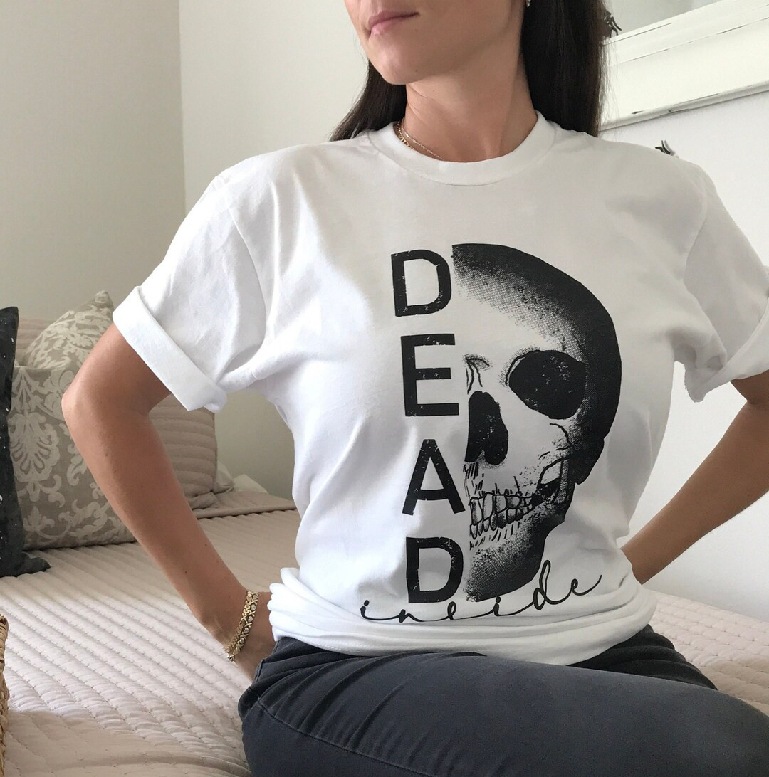 Dead Inside Graphic Tee Halloween Skull T-shirt Black and - Etsy | Etsy (US)