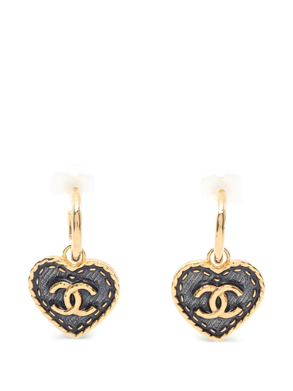 CHANEL Pre-Owned 1986 Coco Mark Heart Denim earrings - Gold | Farfetch Global
