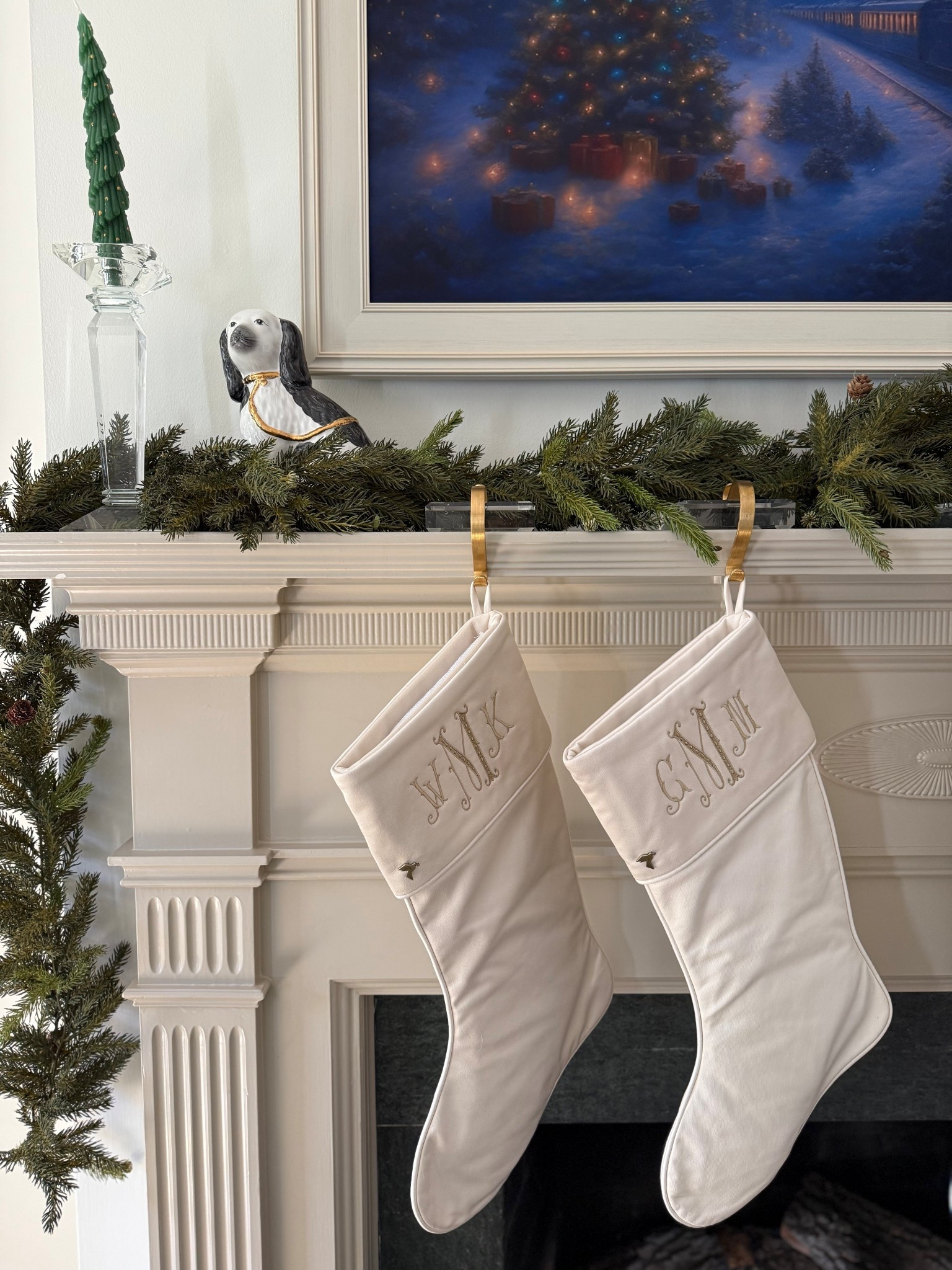 Stocking, garland, stocking holder, frame TV and more around the house making our home festive and ready for Christmas ✨