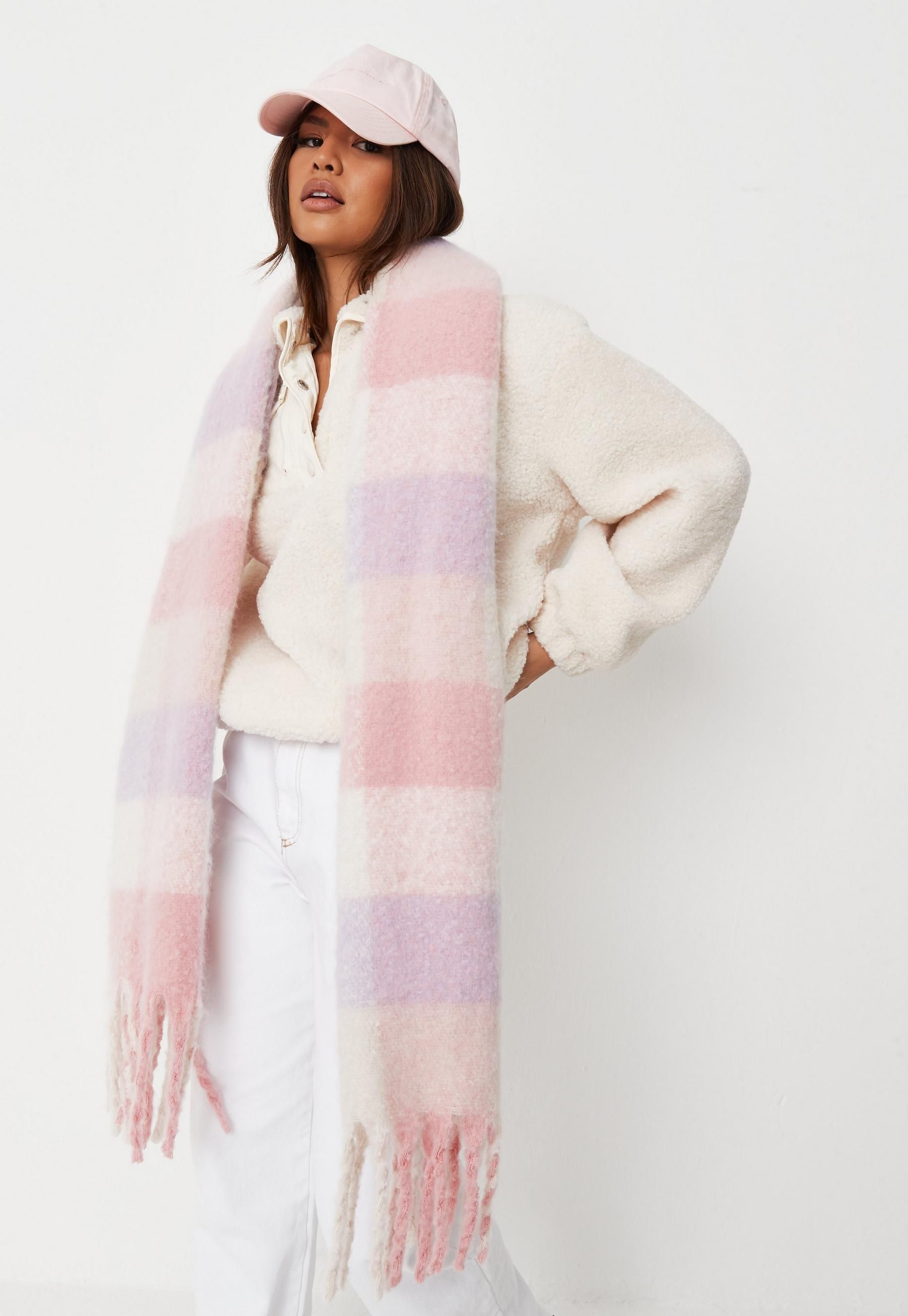 Missguided - Recycled Pink Plaid Brushed Scarf | Missguided (US & CA)