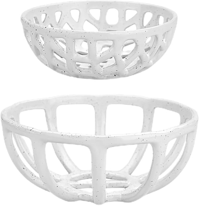 Cabilock Ceramic Fruit Basket Bowl, 2pcs Berry Basket Farmhouse Harvest Bowls Decorative Woven Fr... | Amazon (US)