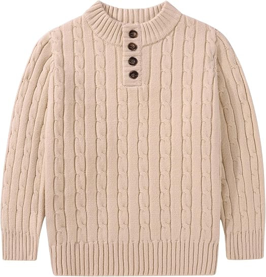Boys Sweater Toddler Mock Neck Pullover Tops Button Cable Knit Sweaters | Amazon (US)