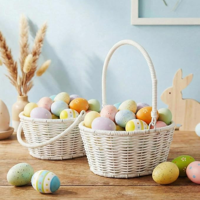 Remerry 2 Pieces Easter Basket for Egg Hunt White Wicker Baskets with Handle Small Picnic Woven B... | Amazon (US)