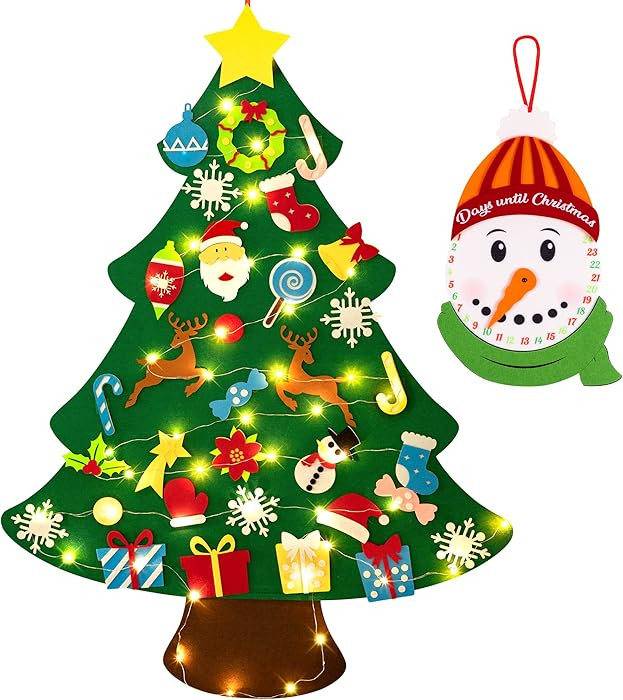 jollylife 3ft DIY Felt Christmas Tree Set + Snowman Advent Calendar - Xmas Decorations Wall Hangi... | Amazon (US)