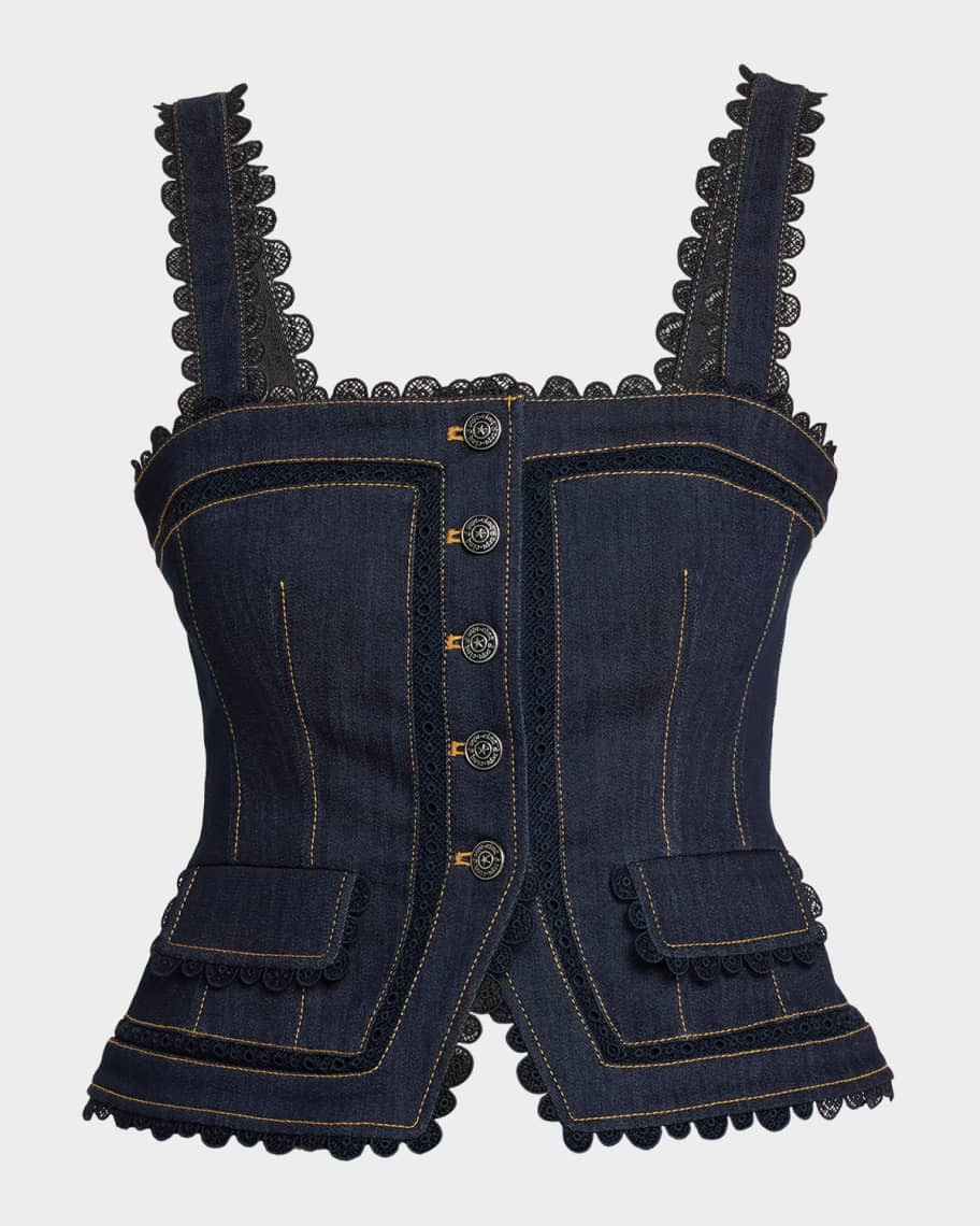 Cotton-Blend Lace-Trim Top | Neiman Marcus