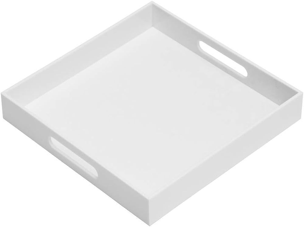 Glossy White Sturdy Acrylic Serving Tray with Handles-12x12Inch-Serving Coffee,Appetizer,Breakfast,B | Amazon (US)