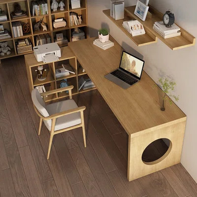 62.99" Burlywood L-Shaped Solid Wood Office Sets | Wayfair North America