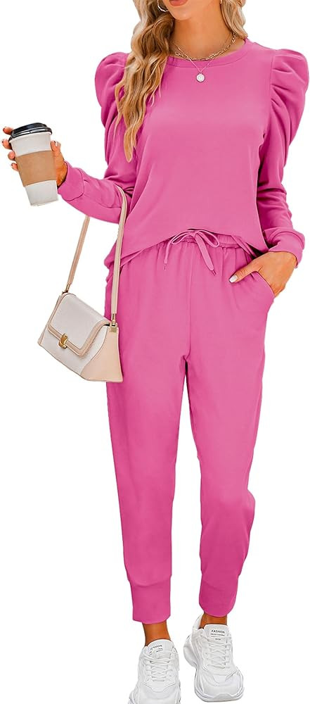 Onedreamer Sweatsuits for Women 2 Piece Outfits Puff Long Sleeve Crewneck Pullover Sweatshirt Jog... | Amazon (US)