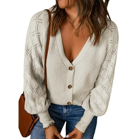 Asvivid Womens Button Down Cardigan Sweater Long Sleeve Open Front Knit Outwear Casual V Neck Knitte | Walmart (US)