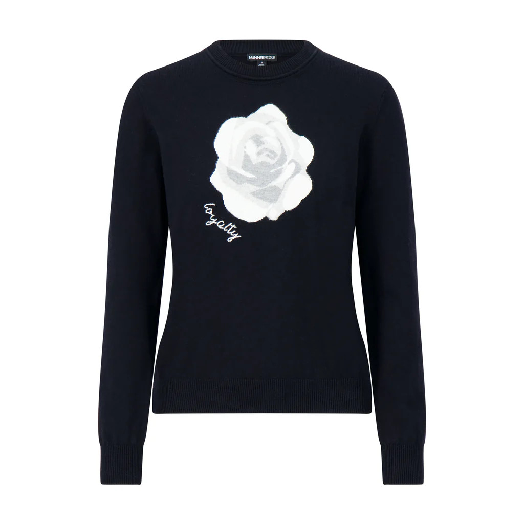 Cotton Cashmere Rose Intarsia Crew w/ Embroidery | Minnie Rose