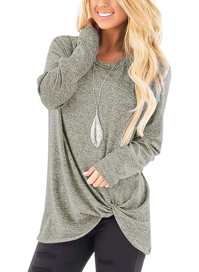 SAMPEEL Women's Casual Solid T Shirts Twist Knot Tunics Tops Blouses | Amazon (US)
