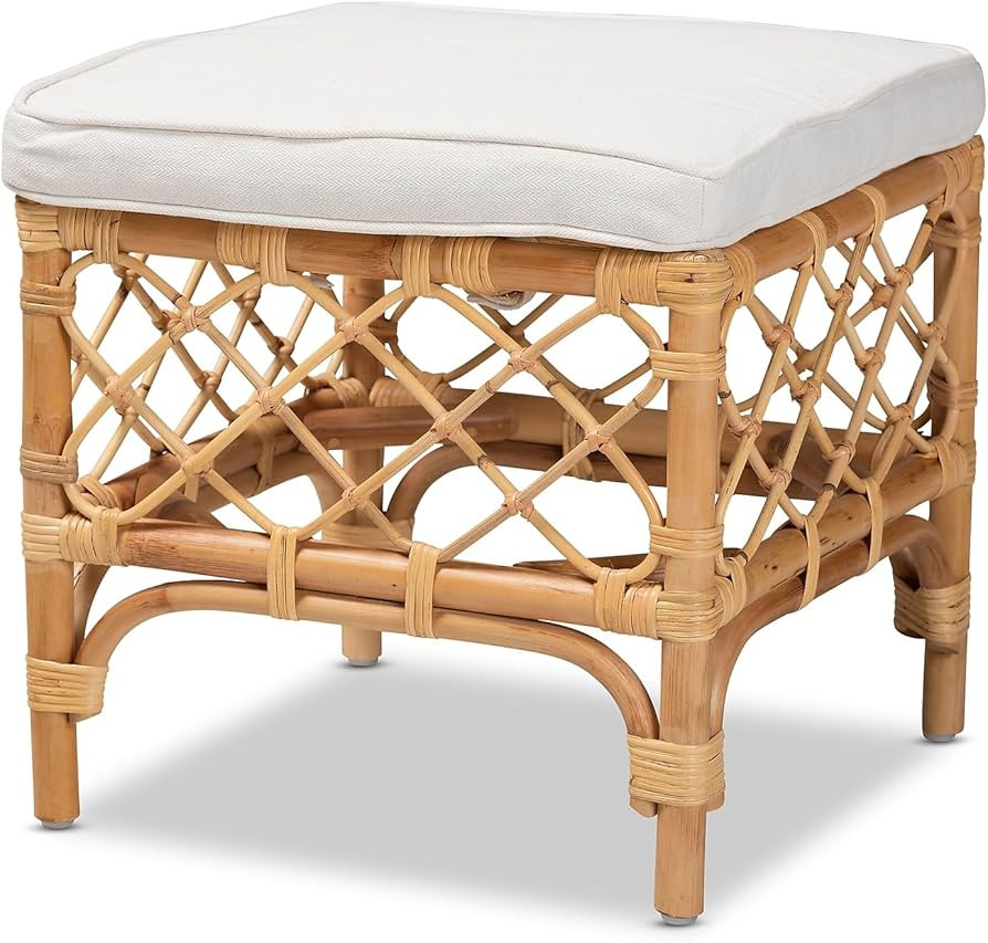 Baxton Studio Orchard Fabric Ottoman, White and Natural Brown (203-12585-HiT) | Amazon (US)