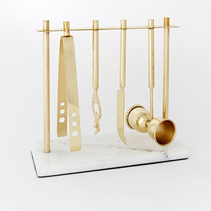 Deco Barware, Bar Tools with Stand, Brass + Marble | West Elm (US)