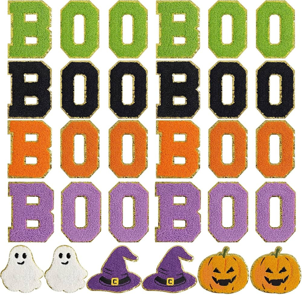 GYGYL 30Pcs Halloween Boo Iron on Patches, Chenille Pumpkin Ghost Boo Skull Witch Patches Embroid... | Amazon (US)