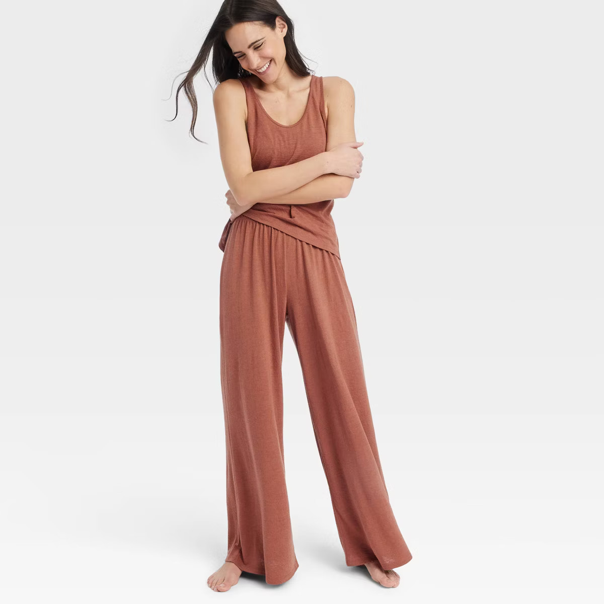 Women's Slub Knit Wide-Leg Pants - Stars Above™ Brown L | Target