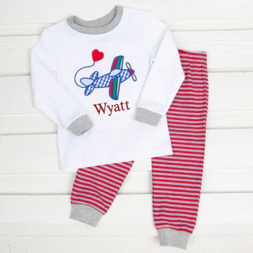 Red and Gray Stripe Airplane Loungewear | Classic Whimsy