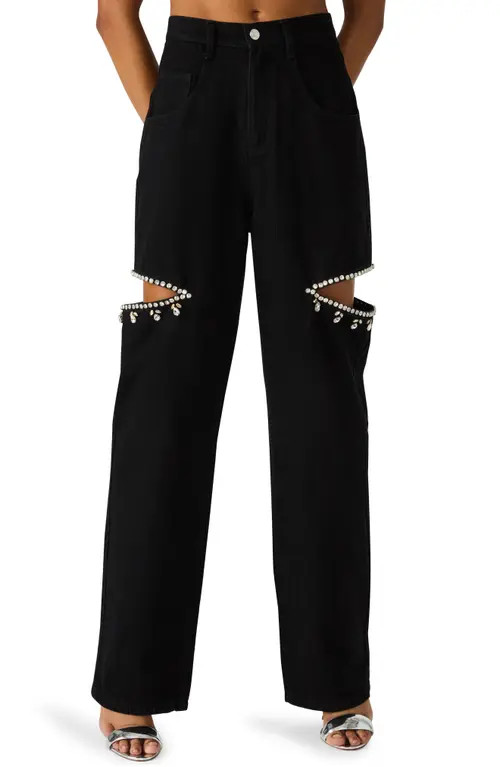 Steve Madden Ayla Embellished Slit Straight Leg Jeans in Black at Nordstrom, Size 27 | Nordstrom