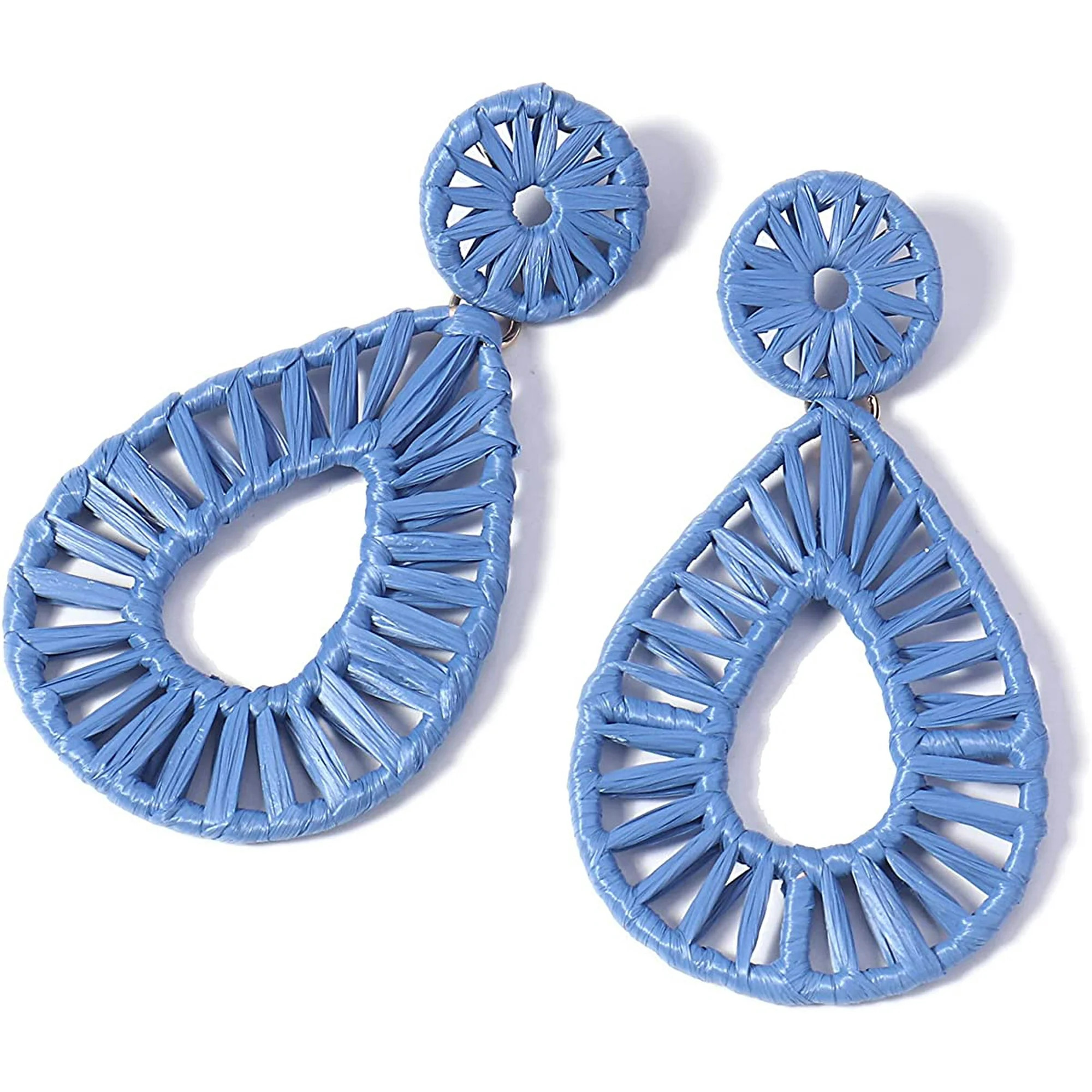 Dalrosia Raffia Tassel Hoop Drop Earrings Handmade Fashion Statement Jewelry for Women | Walmart (US)