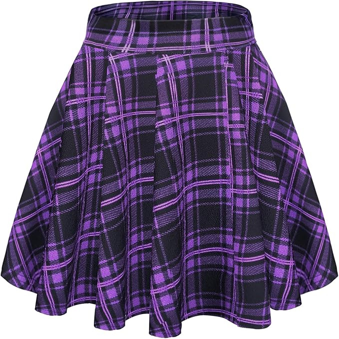 Women's Stretchy Waist Pleated Mini Skater Skirt Casual Flared Outfit Skirts for Women | Amazon (US)