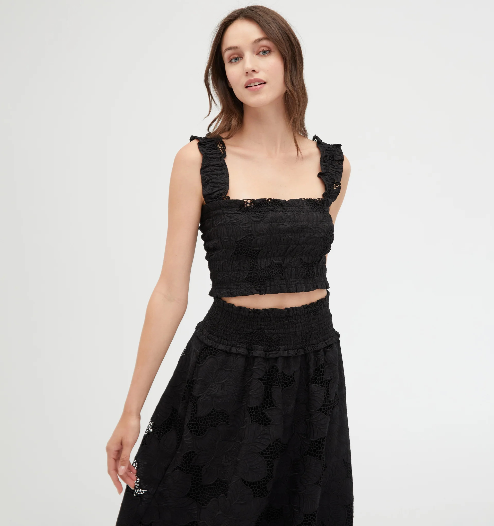 The Azalea Nap Top - Black Floral Lace | Hill House Home