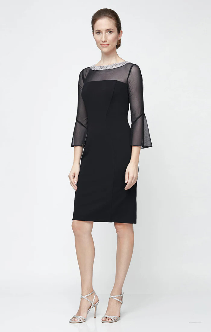 Olivia Illusion Neck Crepe Dress | Alex Evenings