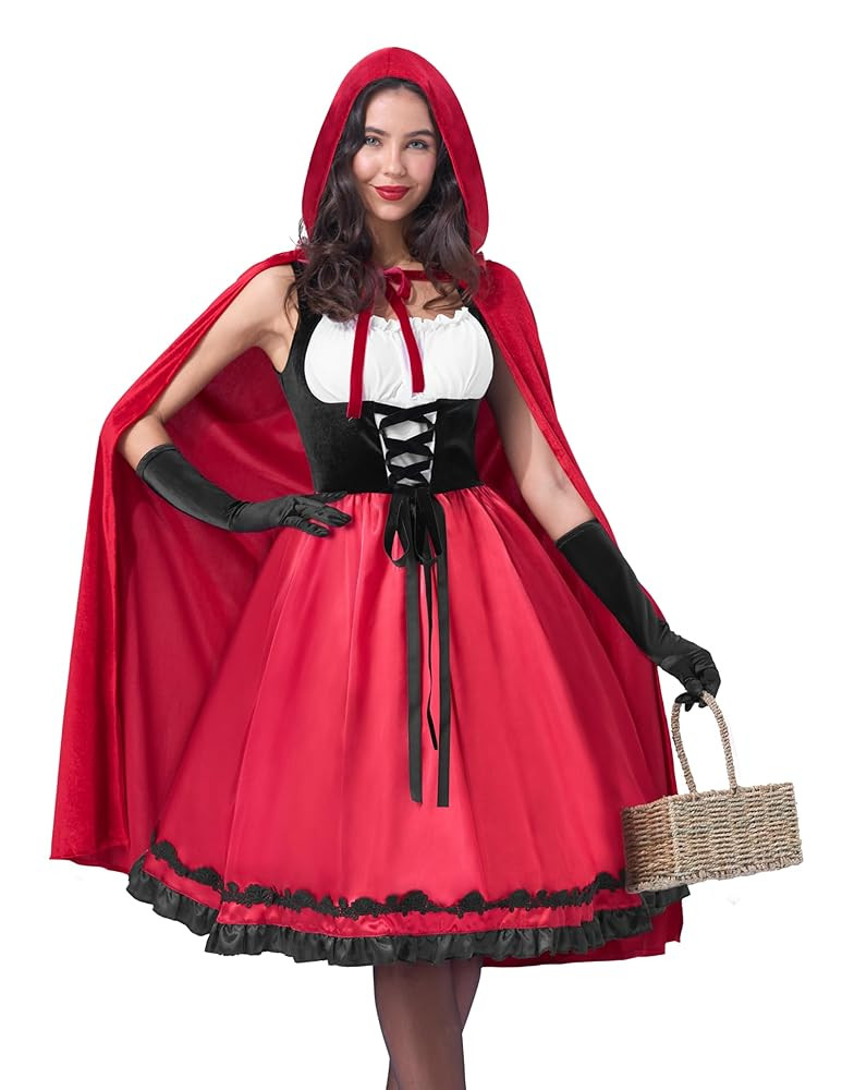 Spooktacular Creations Women Little Red Riding Hood Costume, Halloween Hooded Cloak Adult Cape Dr... | Amazon (US)