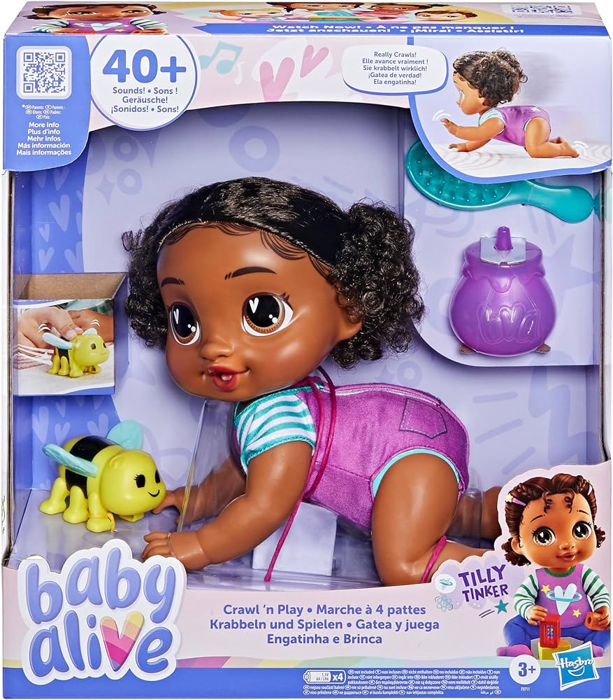 Baby Alive Crawl 'n Play Tilly Tinker Electronic Crawling Baby Doll Set, Black Hair, Kids Toys fo... | Amazon (US)