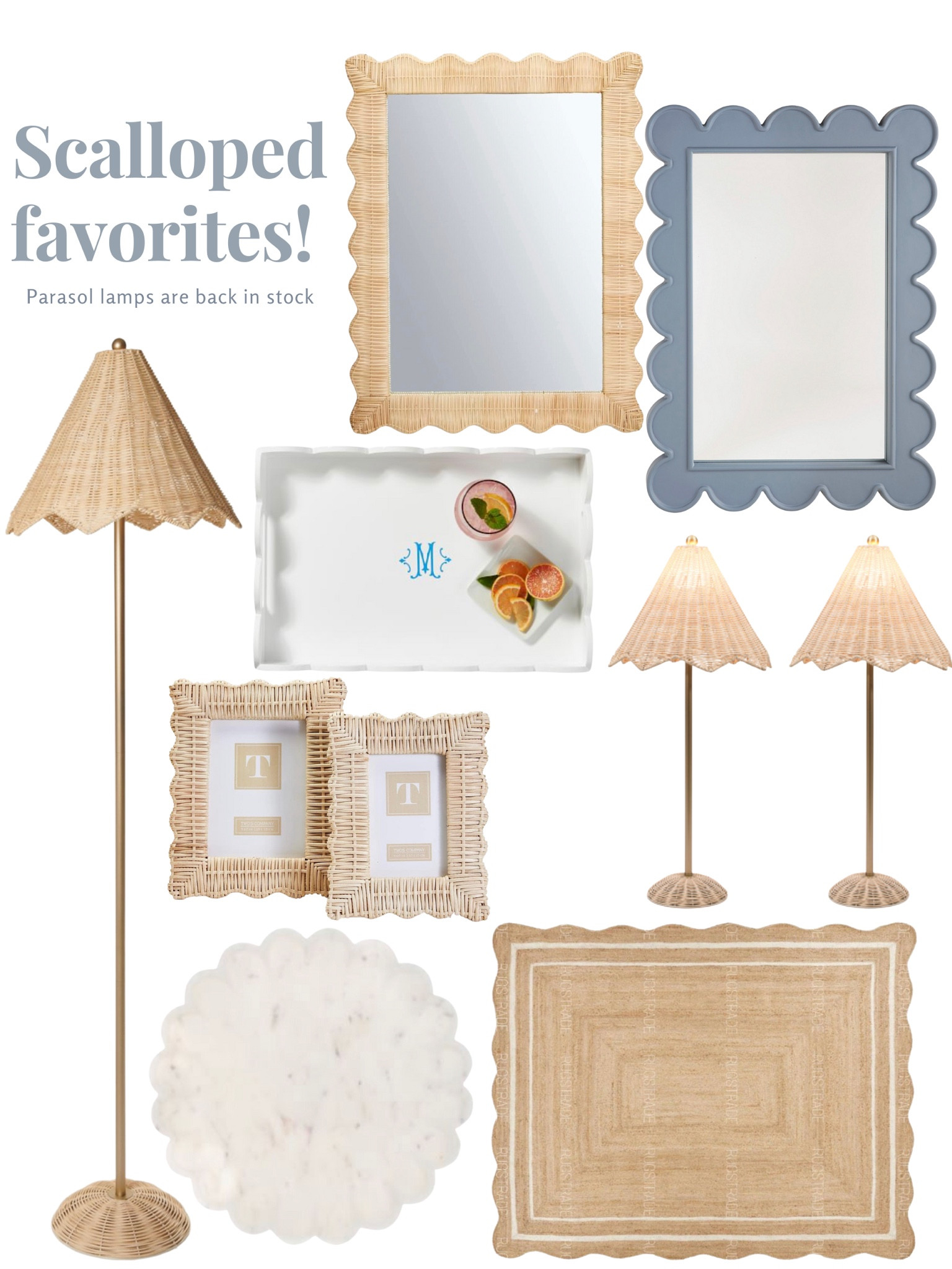 Scalloped
Scallop 
Scallops 
Mirror
Parasol lamp floor table
Jute rug
Frame frames marble trivet tray tabletop monogram rattan woven grandmillennial style home decor interior design preppy coastal 

#LTKunder100 #LTKhome #LTKSeasonal
