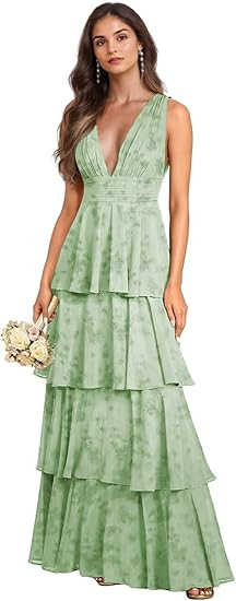 GATMAHE Deep V Neck Bridesmaid Dresses 2026 for Women Chiffon Ruffles Ruched A Line Long Wedding ... | Amazon (US)