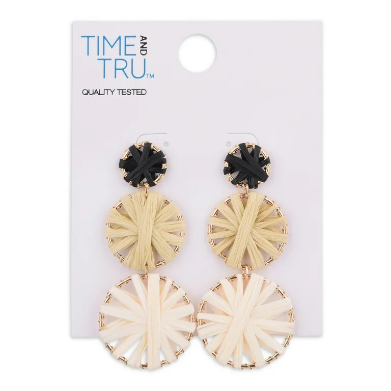 Time and Tru Female Adult Gold-Tone Natural Raffia Triple Drop Earring | Walmart (US)