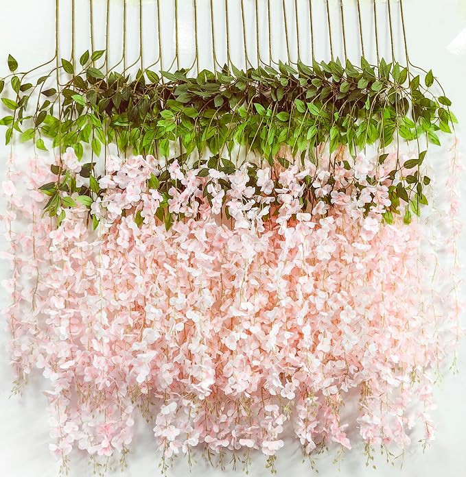 6pcs Artificial Wisteria Flowers 3.6 Feet/Piece Pink Dense Artificial Fake Wisteria Vine Ratta Ha... | Amazon (US)