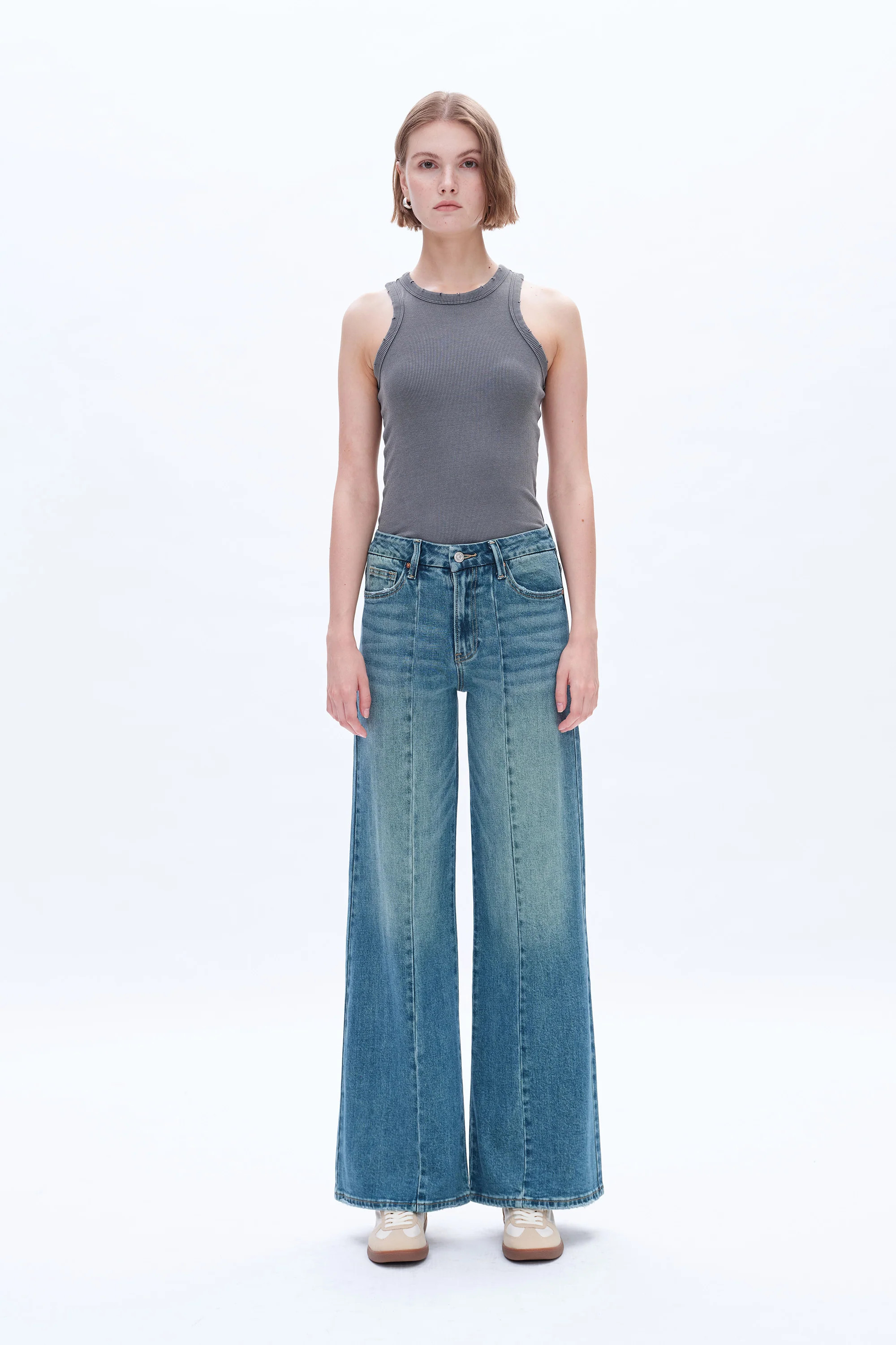 Aria High Rise Wide Leg Denim Jeans TURKISH GREEN / 26 | Bayeas