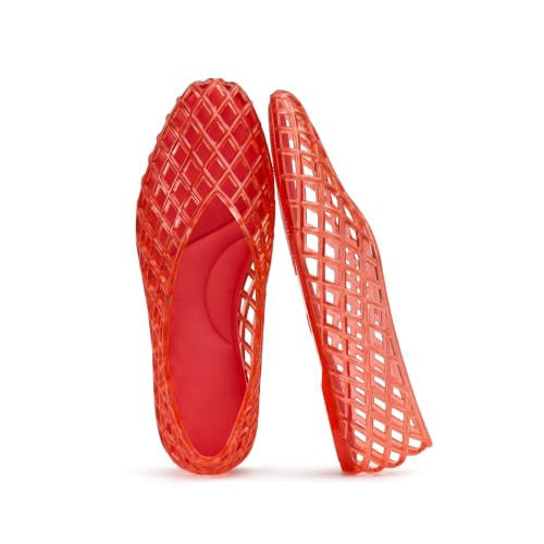 Red Jelly Shoes for Women Mesh Ballet Flats Slip On Jelly Sandals | Amazon (US)