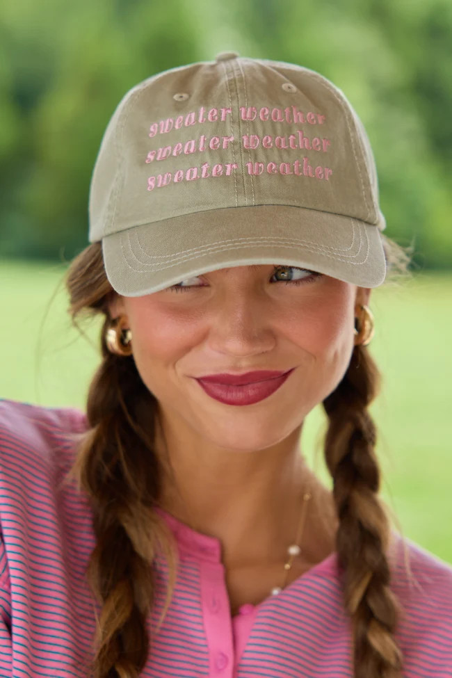 Sweater Weather Repeat Stone Embroidered Relaxed Hat | Pink Lily