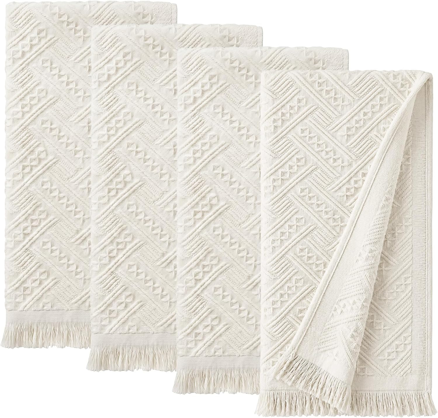 4-Pack Cotton Bathroom Hand Towels – Boho Hand Towel Set with Jacquard Weave & Fringe, 13"x29.1" Absorbent Soft Face Set for Kitchen/Bathroom (Oat Color) | Amazon (US)