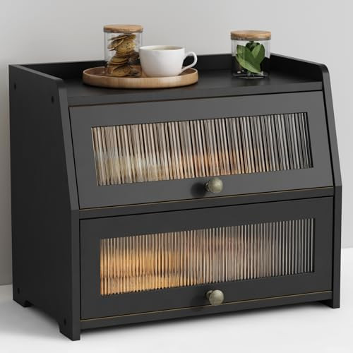 Large Bread Box for Kitchen Countertop, Black Bread Storage Container for Homemade Bread, Double ... | Amazon (US)