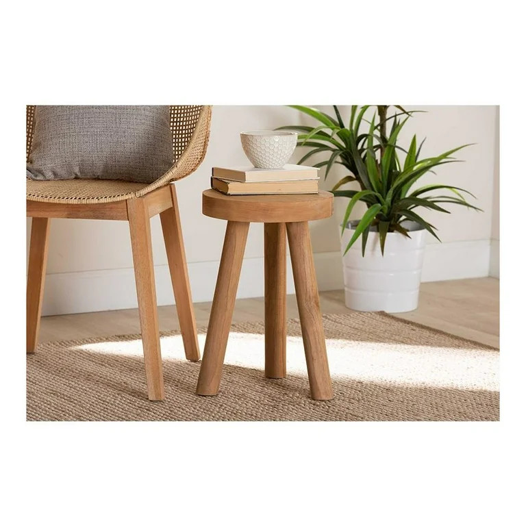 Baxton Studio Terah Modern Natural Brown Teak Wood Ottoman Footstool | Walmart (US)
