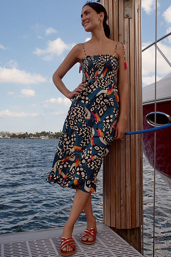 Farm Rio Toucan Tiered Mini Dress By Farm Rio in Blue Size XL | Anthropologie (US)