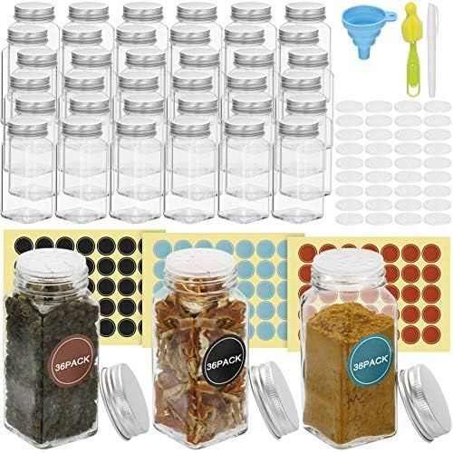 Virgooer 36 Pcs Glass Spice Jars with 105 Spice Labels 4oz Square Seasoning Spice Containers with... | Amazon (US)